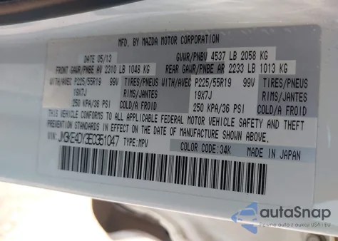 2014 Mazda Cx-5 Grand Touring z USA, uszkodzony, nr VIN JM3KE4DY3E0351047